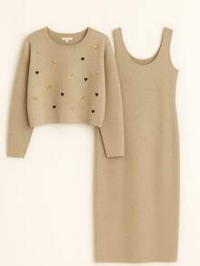 Conjunto "Dulce Encanto Knit Duo" - Caqui - Ver 1