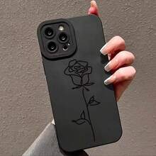 Rose Pattern Phone Case, 1 Count Soft  Cellphone Protective Case, Shockproof Mobile Phone Cover For IPhone 11 12 13 14 15 16 17 Pro Max - Black - View 5