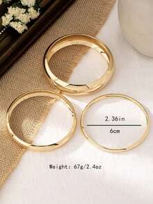 Bộ 3/2 vòng tay kim loại hình tròn và vòng cung thời trang cá nhân hóa dành cho nữ, phong cách tối giản - Vàng - Xem 7