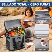 INSMEER Hielera Portatil 35L Grande, Bolsa Térmica A Prueba de Fugas para 60 Latas, Enfriadores de Mochila con Múltiples Bolsillos, 12H Frío/8H Calor, para Playa, Camping, Picnic, Senderismo(Gris) - Multicolor - Ver 4