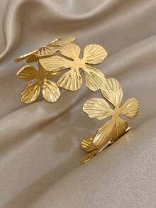 优雅花卉手镯，女士厚款金色可叠戴手镯，不锈钢宽口手镯，适合日常佩戴、派对装扮、珠宝首饰和圣诞礼物 - 彩色 - 查看 14