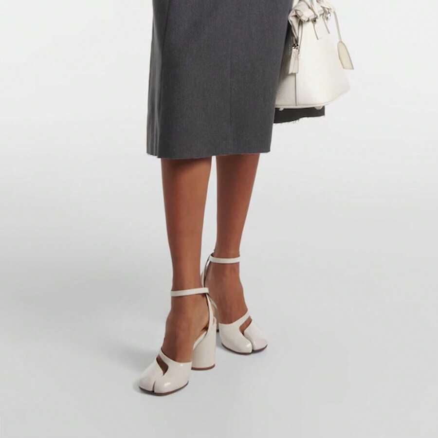 Women's Chunky Block High Heels Split Toe Pumps Ankle Strap Japanese Tabi Shoes Slingback Heels Tabi Shoes Comfort Dress Heeled Sandals Women's Prom Shoes, Party Shoes - 白色 - 查看 1