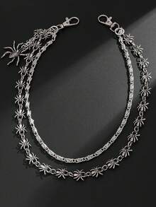 1pc Y2K Dark Style Men's Silver Waist Belt, Personalized Street Punk Waist Chain With Spider Pendant Accessory, Double-Layer Metal Long Pants Chain - Silver - View 7