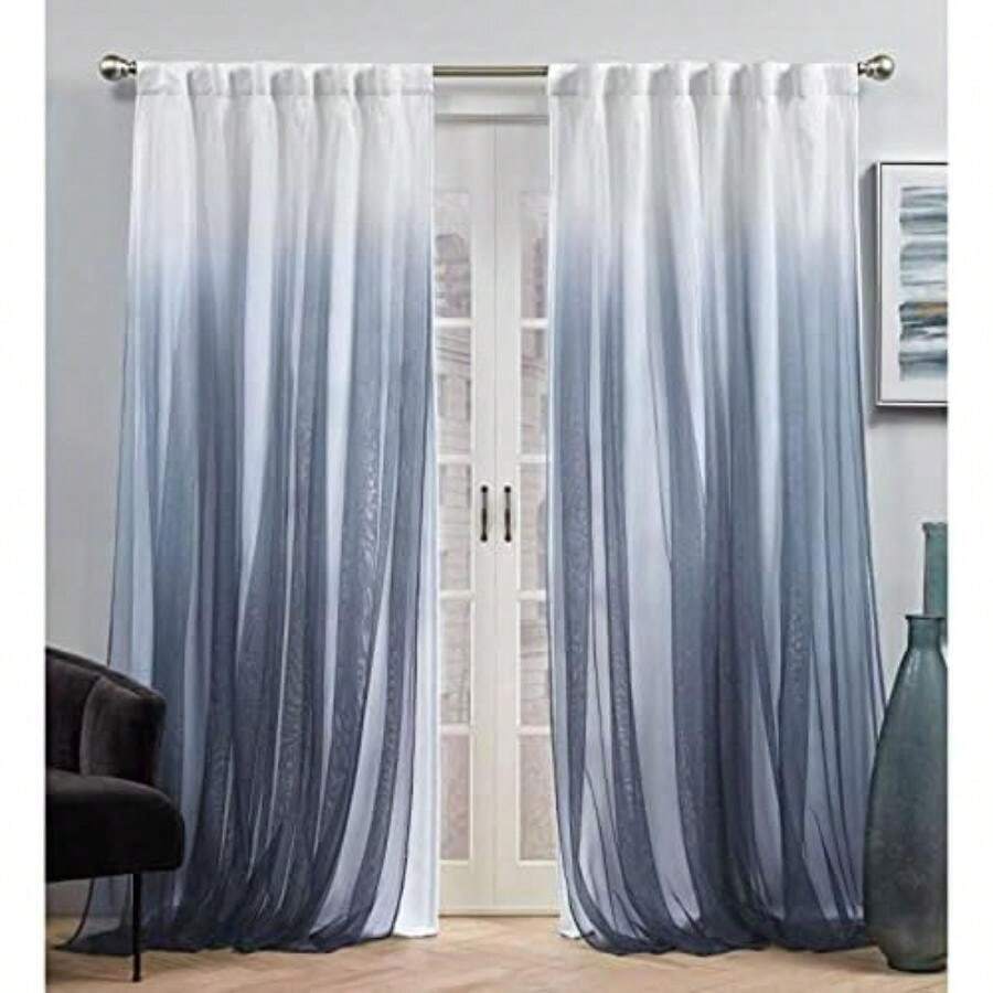 Exclusive Home Crescendo - Juego de 2 Cortinas Opacas con Forro para oscurecer la habitación, con pestaña Oculta, 52 x 108 Pulgadas, Color champaña(137.2An x 243.8Al cm (1 Paneles) Índigo) - Multicolor - Ver 1