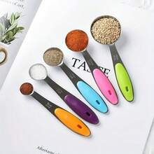5pcs Stainless Steel Measuring Spoon Set With Silicone Handles - Perfect For Cooking And Baking, Food-, No Electricity Needed, Includes 1/4, 1/3, 1/2, 2/3, And 1 Cup Spoons, Kitchen Essentials|Stainless Steel Spoons|Durable Kitchenware - 5pcs Measuring Spoon Set - View 1