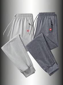 Men's Sports Sweatpants, Fashionable Drawstring Waist Zipper Pockets Printed, Suitable For Running And Everyday Wear - Dark Grey - View 8