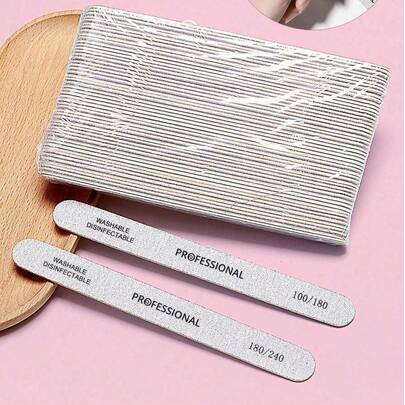 100/180目木质指甲锉，双面抛光指甲锉，专业指甲打磨锉，船型木质指甲抛光块，适用于天然指甲、家庭美甲沙龙、亚克力指甲