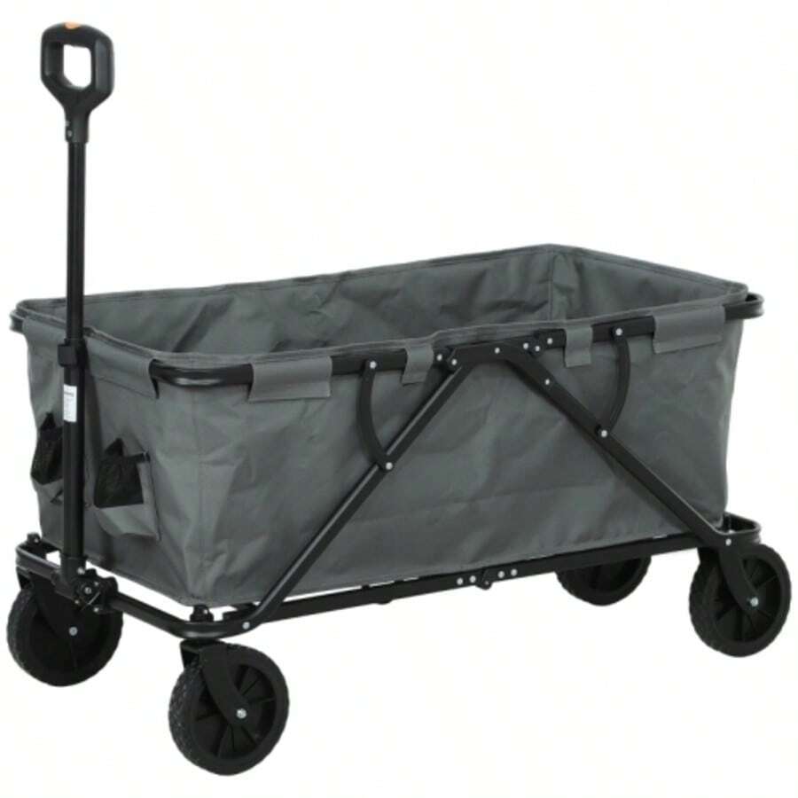 Outsunny Garden Cart, 120 Kg Load Capacity, Foldable Transport Cart With Removable Cover, 160 Litres, Dark Grey - Dark Grey - View 1