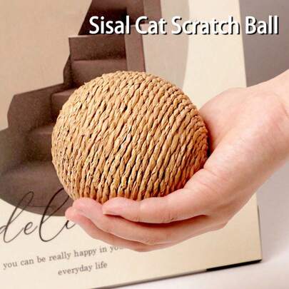 Interactive Sisal Cat Scratching Ball, Durable And Scratch-Resistant, Helps Clean Cats' Teeth. Suitable For Cats Of All Ages To Chase, Bite And Scratch, Releasing Energy.