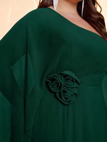 SUPGIR Plus Women's One-Shoulder Floating Piece Sleeve Slim-Fitting Three - Dimensional Flower Slit Chiffon Evening Dress - Dark Green - View 6