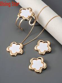 1 Set Vintage Elegant Clover Flower Jewelry Set, Versatile For Commute, Dating, Daily Wear, Party - Five-leaf Clover Necklace, Bracelet, and Earring Set - View 8
