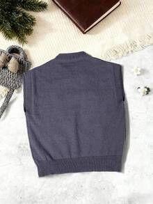 1 pieza Chaleco de punto holgado y elegante con estampado floral de jacquard para niñas y adolescentes, adecuado para uso diario, reuniones y vacaciones en otoño/invierno