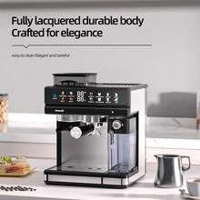 AEOMJK 半自动咖啡机，自动奶泡器，预设咖啡口味，研磨冲泡一体式意式咖啡机，一键操作，可制作意式浓缩咖啡、拿铁、卡布奇诺 - 查看 10