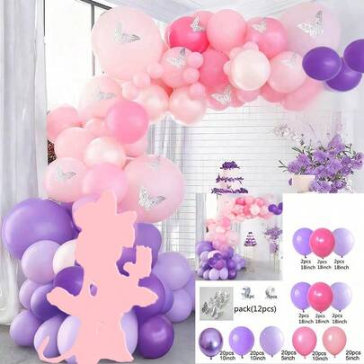 120pcs Pink Birthday Party Decoration Set, Foil Balloons, Pink And Purple Gradient Balloon Arch, Butterfly Decorations, Birthday Party Setup For Girls, Creating A Sweet And Dreamy -Style Bi