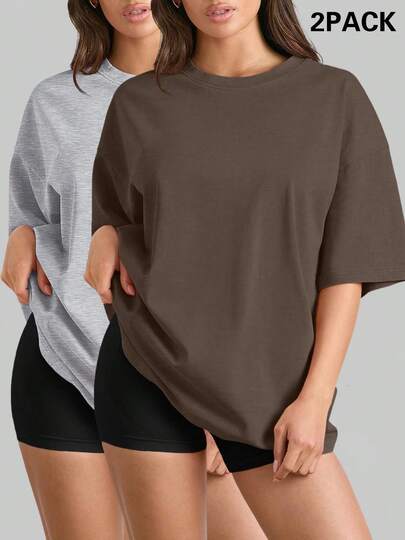 SUPEKYKO Set de 2 tops deportivos para mujer talla grande - Camisa de manga corta de verano, Camiseta casual holgada, Ropa de fitness