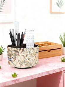 360° Rotating Cosmetic Storage Box, Art Supply Storage Box, Remote Control Holder, 4-Compartment Multi-Functional Pen Holder Desktop Stationery Storage Box (Magpie On A Branch) - Multicolor - View 5