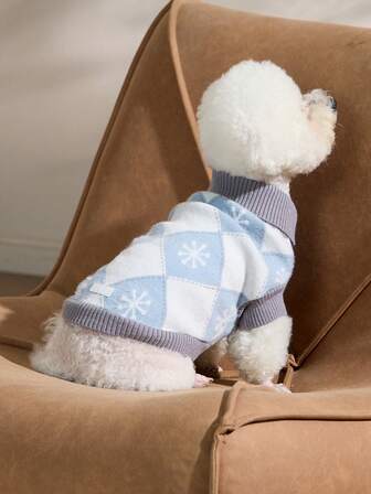 1pc Classic Pattern Pet Sweater, Soft & Comfortable Knitted Snowflake Design Warm Clothing For Small & Medium Pets, Autumn/Winter, Thick Knit Turtleneck Design, Elastic & Warm