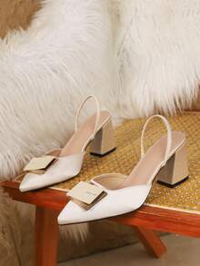 Plus Size Women's Elegant High Heels, Comfortable Work/Commute Pumps, Black, Burgundy, White - Apricot - View 6