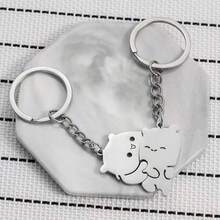 2 piezas Llavero de hombrecito gracioso con llavero de corazón a juego, accesorio para bolso, mochila, regalo de cumpleaños o San Valentín para él o ella, novio/a - Plata [Estilo largo de 2 piezas con abrazo de oso] - Ver 11