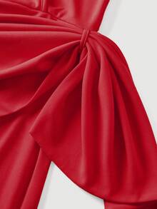 女士纯色优雅休闲舒适针织V领不对称/不规则中长修身连衣裙，适合休闲、派对、商务、办公、生日派对、婚礼宾客、感恩节、新年、母亲节、春夏秋冬等场合。 - 紅色 - 查看 9