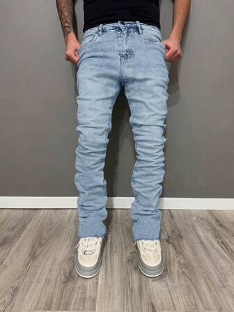 leev 修身弹力喇叭牛仔裤，百搭街头风修身牛仔裤，棉质水洗牛仔斜插口袋喇叭裤