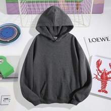 1pc Womens TUNA Fish Graphic Hooded Sweatshirt Regular Fit Drawstring Hooded Pullover  Midweight Slightly Stretchy  Comfortable Fleece  Lined Casual Streetwear For Autumn  Winter Everyday Wear - 灰色 - 查看 3