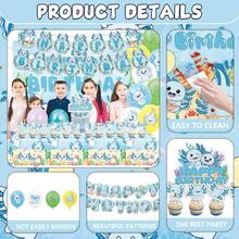 D114Pcs Blue Axolotl Birthday Party Plies Include Banner-Backdrop-Balloons-Cake Topper-Cupcake Toppers-Tableware-Plates-Napkins-Cups-Cutlery-Tablecloth For Blue Axolotl Party Decorations - Blue - View 4