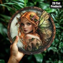 CIFbuy Vintage Butterfly Fairy Metal Wall Art Sign 2D Flat Print Round Aluminum Decor For Home Bar Kitchen Living Room Office Halloween - 彩色 - 查看 4