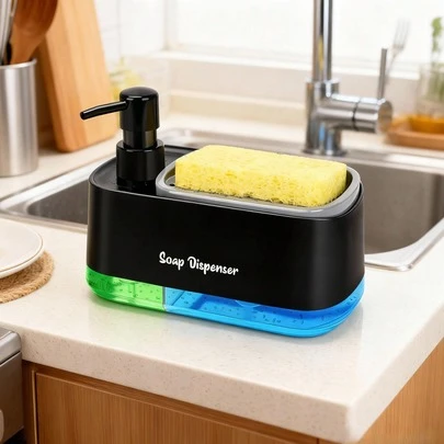 Set med hand- och diskmedel för kök, kökstvåldispenser, köksorganisatör, bänkdiskpump, badrumstvåldispenser, kökstillbehör, diskhoorganisatör, hushållsförvaring, badrumstillbehör, tvålbehållare, påfyllningsbar tvålflaska, modern heminredning, köksinredning, höst- och vinterheminredning, skolstartsinredning