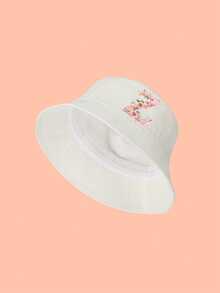1pc Girls' White Sweet Pink Rose Decor Letter Pattern Bucket Hat, 26 Letters Customizable, Fashionable Soft Cute Lightweight Sun Protection, Suitable As Birthday/Holiday Gift, For Spring/Summer Outdoor Activities, Campus, Fishing - White - View 20