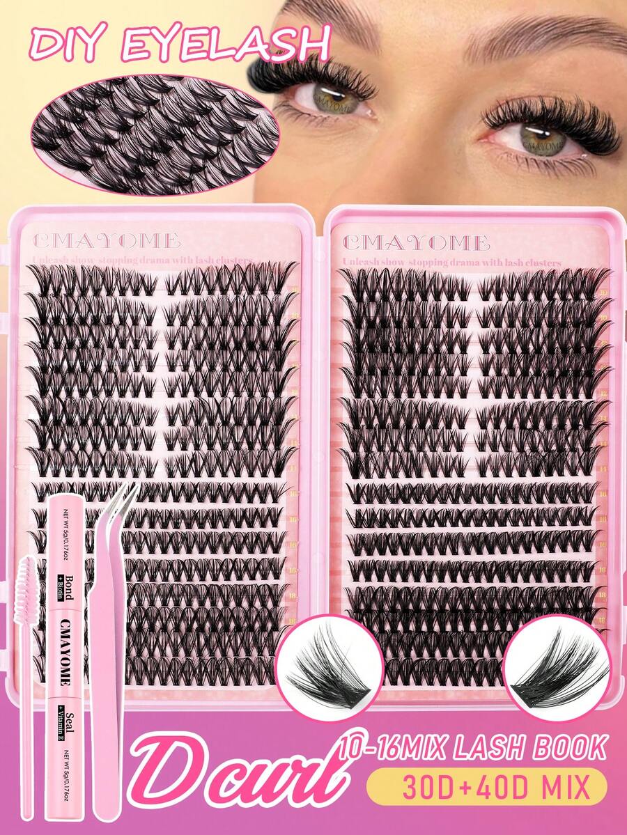 Bộ 608/544 cụm mi giả DIY, độ dài hỗn hợp 10-16mm, 30D+40D/50D+60D/80D+100D, dung tích lớn, vẻ ngoài tự nhiên và mi giả siêu mềm, thích hợp trang điểm hàng ngày, du lịch, tiệc tùng, lễ hội và làm quà tặng cho mẹ hoặc bạn bè