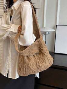 Yogodlns Crochet Bags Women Summer Beach Tote Bag Aesthetic Tote Bag Hippie Bag Knit Bag Fashion Must-Have: Women Crochet Knit Tote Bag, Hollow Out Handbag, Beach Travel Shoulder Bag, -Friendly Large Capacity Shopping Bag With Sand-Shaking Design, Students And Female Tourists In Outdoor Activities, Traveling And Shopping, Vacation Essentials, Perfectly Matching With Beach Accessories Women, Summer, Vacation & Beach JO7D - 駝色 - 查看 3