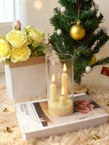 3-Wick Flameless LED Candle, Battery Operated, Suitable For Halloween, Romantic Weddings, Home Decor, Etc. - White - View 4