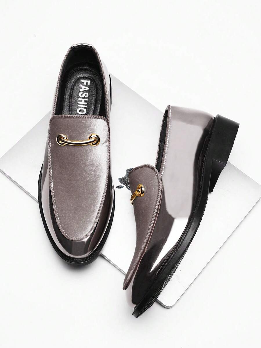 Men's Business Formal Leather Shoes, Breathable Casual Soft Bottom Dress Shoes, Black Loafers, Wedding Shoes, British Style - Silver - View 1