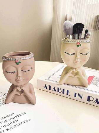 1 pièce Support pour pinceaux de maquillage, design minimaliste en forme de cœur pour fille, tasse porte-stylos décorative pour le bureau, le salon, convient pour les stylos et les pinceaux de maquillage