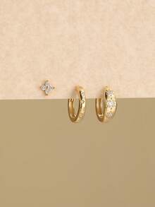 1套星叶925纯银耳环 女士经典耳钉 耳夹 永恒耳骨钉 适合日常佩戴 婚礼派对 订婚 圣诞礼物 精致珠宝 - 金色 - 查看 4