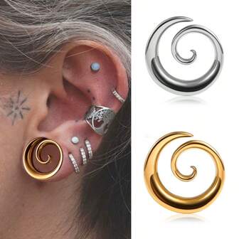 2pcs Hot Ear Flesh Tunnel Saddles Plug Spiral Stainless Steel For Stretched Expander Ear Piercing Jewelry Women 8 Mm To 25 Mm