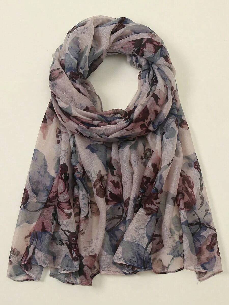 1pc Flower Print Scarf Elegant Lightweight For Casual Weekend Wear Winter Fall Valentine's Day VQZY - 多色 2 - 查看 1