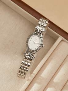 XIVIYA 1pc Women's Elegant Oval Glitter Dial Waterproof Wrist Watch, Golden Color, High-Quality Gift - 銀色 - 查看 2