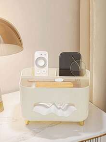 Multi-Functional Remote Control Holder & Tissue Box, With Multiple Storage Compartments - Ideal For Placement On Coffee Tables, Nightstands, Living Rooms And Bathrooms - Space-Saving Design, Suitable For Office Organization, Tissue Box Storage, Office Decor, Office Supplies, Storage Organization, Cute Tissue Box, Compact Design, Lightweight And Durable - Multicolor - View 4