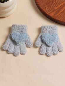 1 Pair Kids Winter Cute Heart Cycling Warm Thick Knitted Gloves - Multicolor - View 7