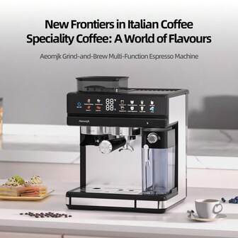  AEOMJK Halvautomatisk Kaffemaskin, Automatisk Mjölkskummare, Förinställda Kaffesmaker, Mal-och-brygg-Espressomaskin, One-Touch-Management, Gör Espresso, Latte, Cappuccino