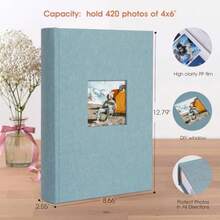 Photo Album 4x6 420 Photos With Writing Space Linen Cover With Memo Slip-In Pockets Pictures Album Book For Wedding Travel Family Baby Cyan Blue - CyanBlue - View 3