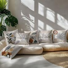 6件套简约日常抽象棕色波西米亚风叶子几何“祝福家园”图案抱枕套，单面印花天鹅绒，尺寸45*45/50*50/40*40厘米，适用于现代简约沙发客厅装饰，可作礼品或派对装饰。 - 棕色-6pc - 查看 5