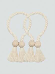 2pcs Bohemian-Style Wooden Bead Curtain Straps With Tassels, Suitable For Farmhouse/Nordic Decoration, Suitable For Living Room, Bedroom, Terrace, Kitchen, Baby Room And Office Curtains