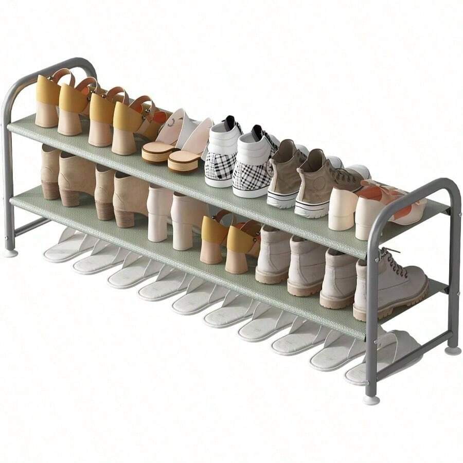 Estantería para zapatos de 3 niveles, organizador de almacenamiento largo, estantería de metal ancha para zapatos, para armario y entrada, color negro - 2 niveles + Gris - View 1