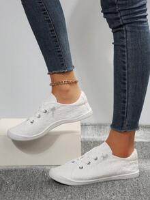 女時尚柔軟舒適戶外四季圓頭繫帶休閒運動鞋 - 白色 - 查看 7