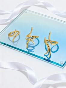 3pcs/Set Minimalist Retro European & American Style Geometric Curve Alloy Ring Set, Women Jewelry Set, Can Be Worn Separately Or Stacked, Suitable For Women's Daily, Party, Vacation, Casual And Business Wear, Great Gift For Friends And Family - Gold - View 3