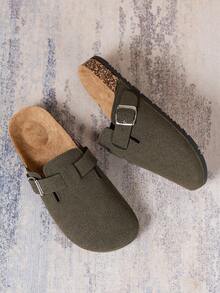 Zapatos tipo mula de ajuste ancho para hombres, nuevos zapatos casuales tipo slip-on de primavera con estilo vintage, zapatos holgados con hebilla ajustable, sandalias planas tipo slide - Verde militar - Ver 5