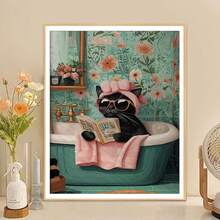1 pezzo Kit di pittura per numeri per adulti principianti, fai da te personalizzato ritratto animale domestico cane famiglia foto su tela, facile paesaggio moderno floreale arte, pittura ad olio e acrilica per adulti senza cornice (40*50cm/16*20 pollici), kit di pittura di diamanti con perforazione rotonda e quadrata completa, regalo romantico di San Valentino anniversario per lei lui - bagno - Visualizzare 6